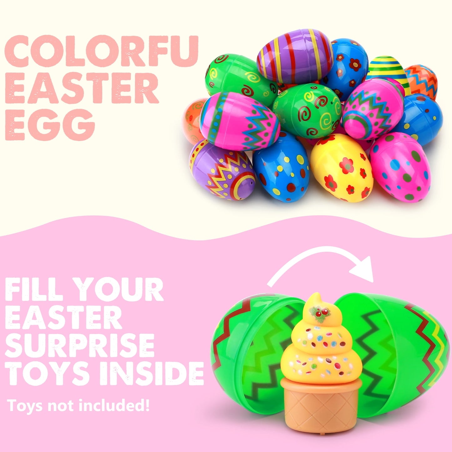 Ayieyill Easter Eggs, 36pcs 2.9 Inch Printed Plastic Fillable Easter Eggs Empty ,Plastic Eggs for Easter Hunt Event, Basket Stuffers Fillers, Classroom Prize Supplie