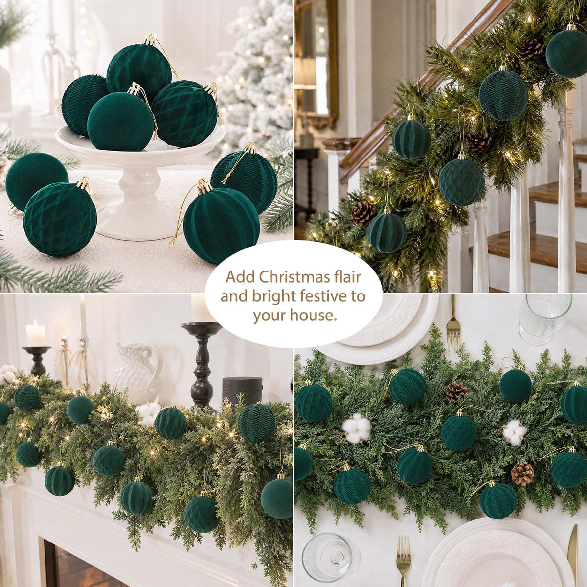 Ayieyill 12 Pack Christmas Ball Ornaments, Flocked Christmas Tree Ornaments, Christmas Hanging Ornaments for Christmas Decorations Indoor