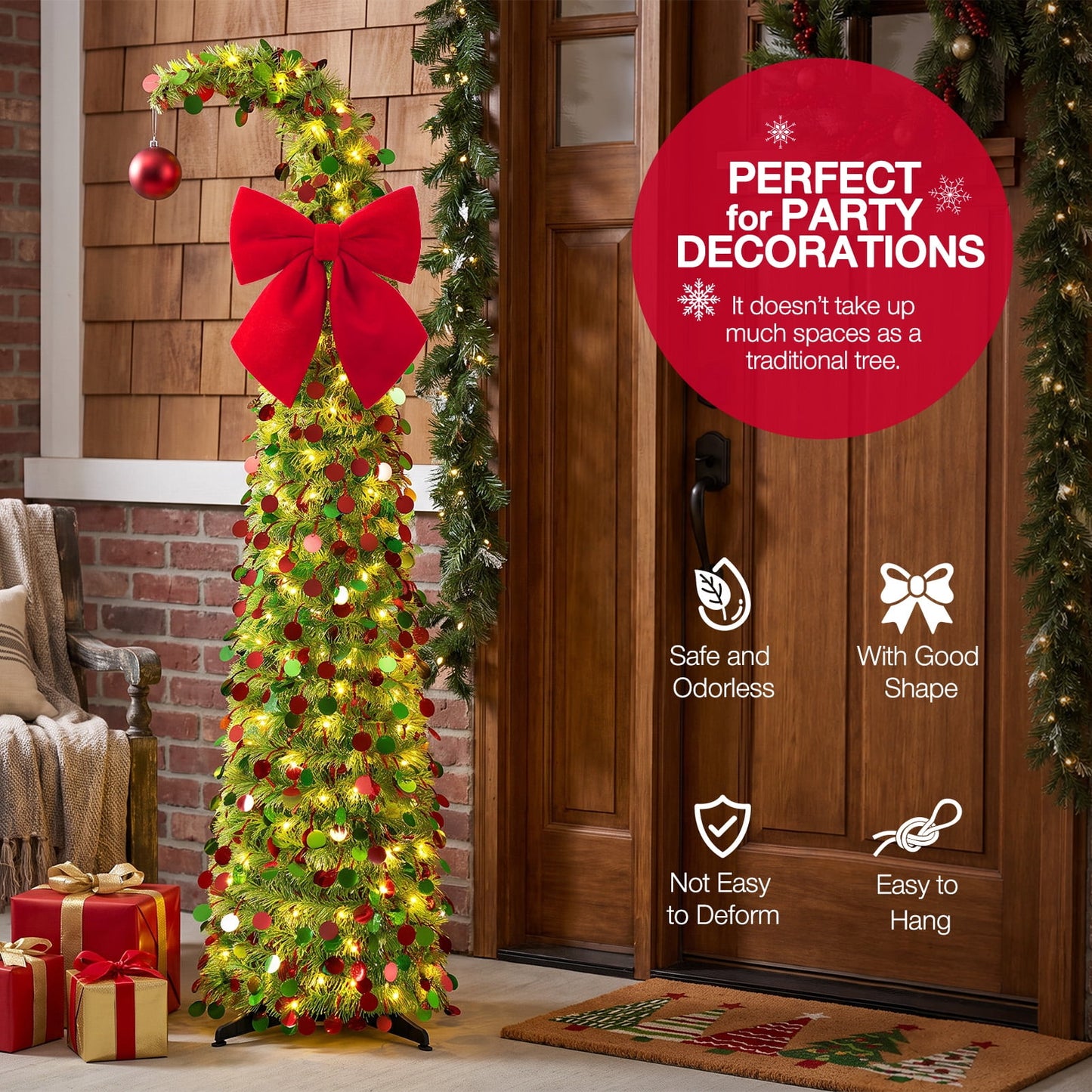 Ayieyill Christmas Tree 5FT Pencil Christmas Tree, Collapsible Pop Up Tinsel Tree for Christmas Decorations Indoor