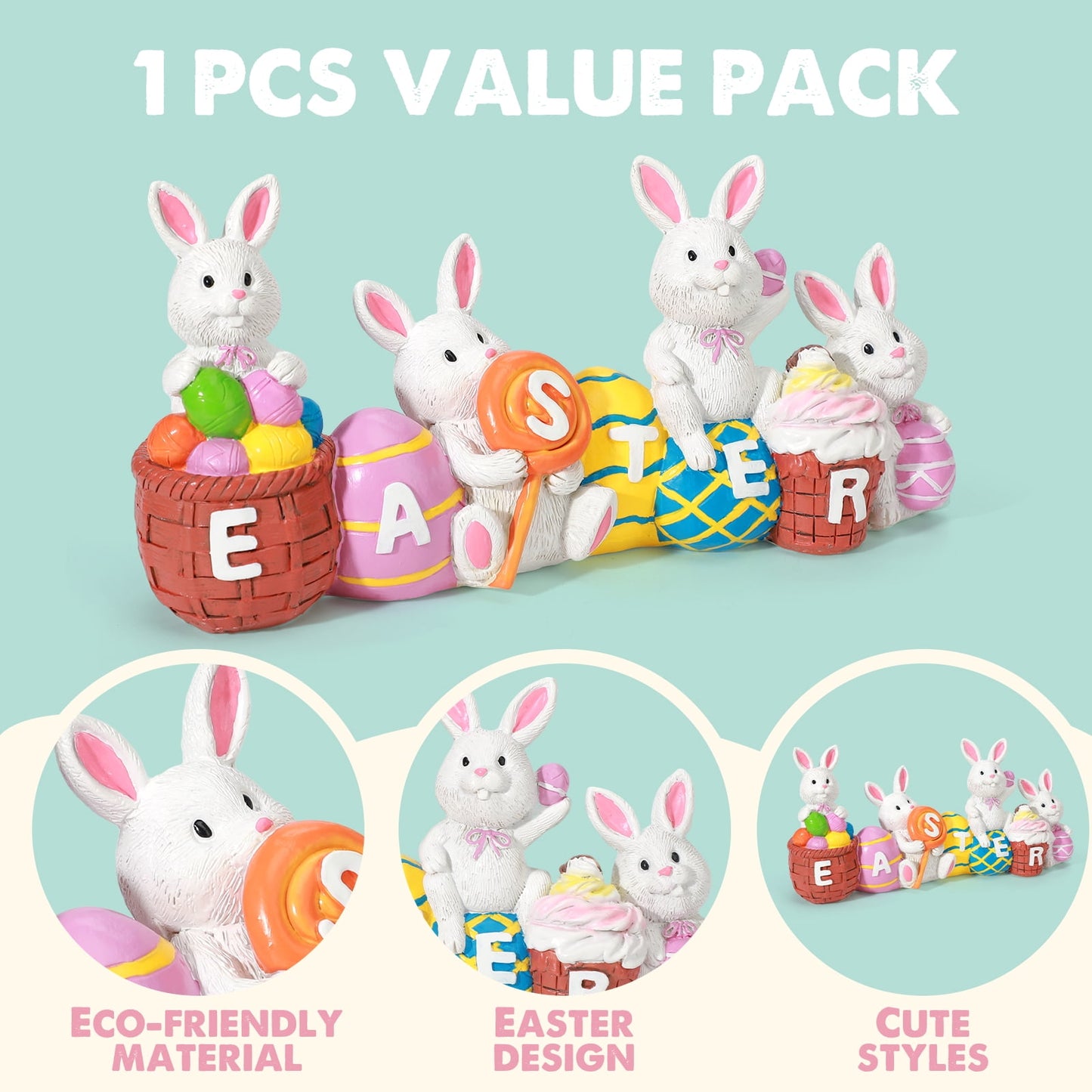 Ayieyill Easter Decor Bunny Eggs, Cute Spring Resin Bunny Figurines Tabletop for Easter Holiday Decoration