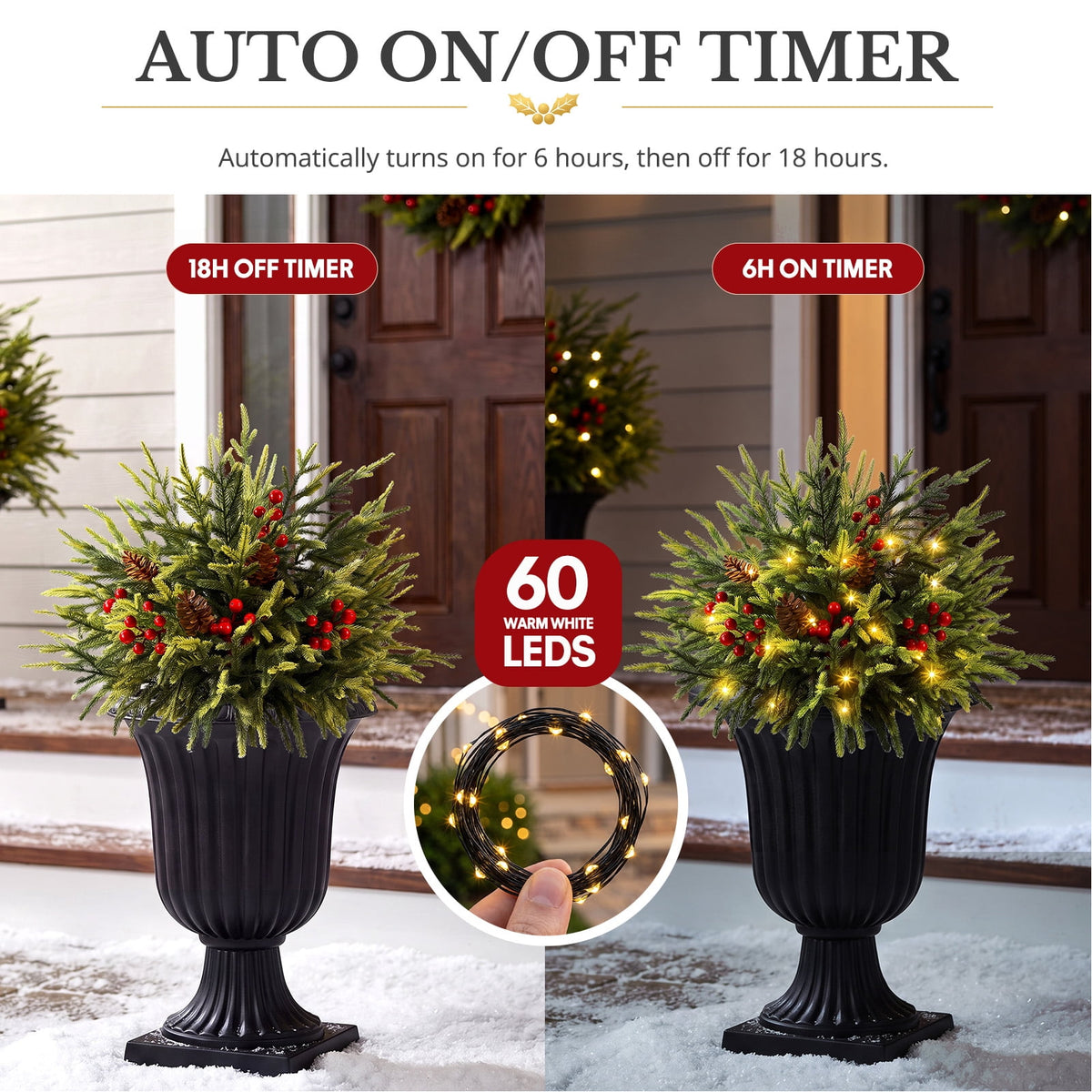 Ayieyill Pre-lit Outdoor Christmas Trees, 2 Pack 24 Inch Pathway Christmas Tree with 30 Lights, Christmas Decorations Outdoor for Driveway, Yard, Garden Decorations(Norfolk)
