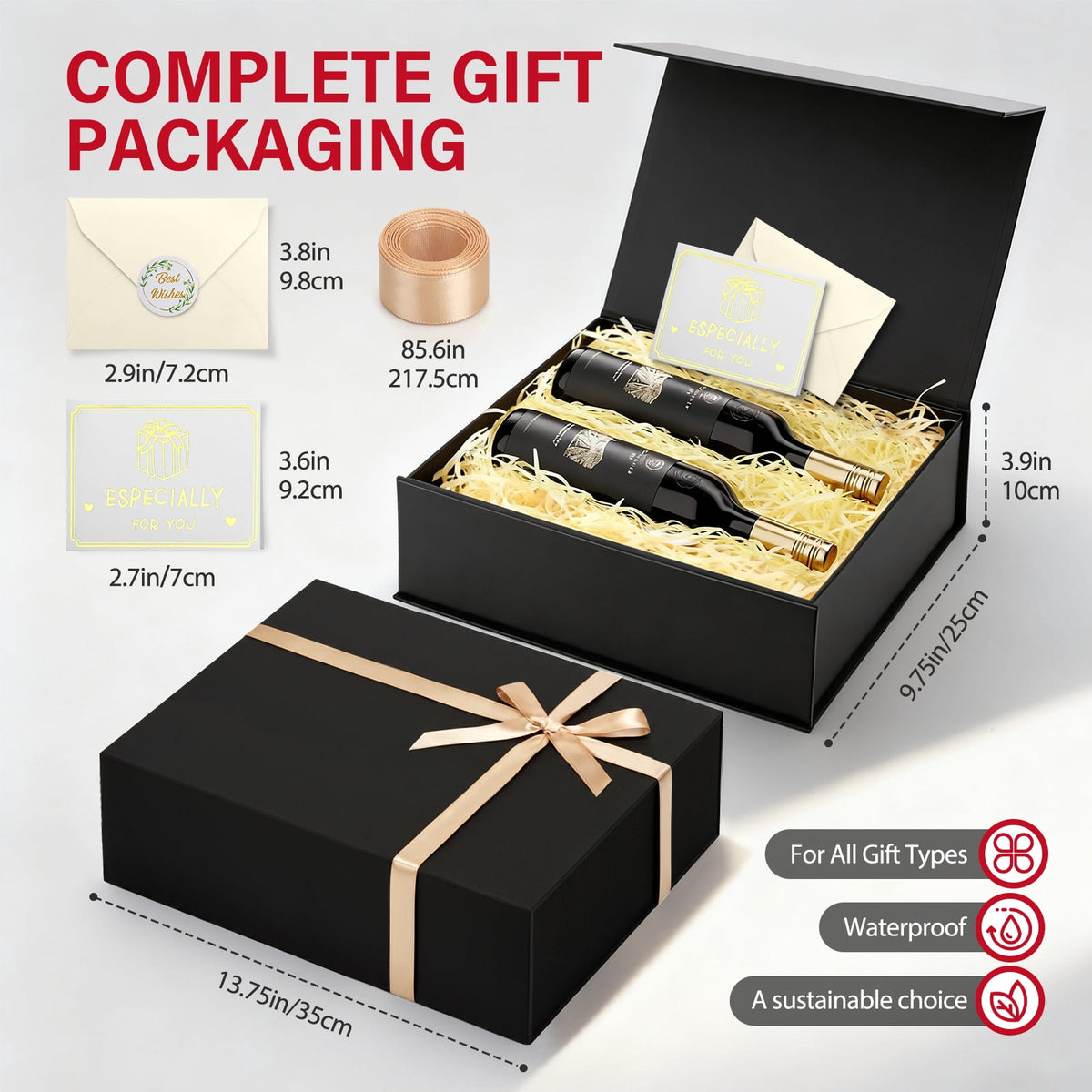 Ayieyill Black Gift Boxes for Presents, Mother's Day boxes with Ribbon Magnetic Lids, Mother's Day Gift Wrap Boxes for Wedding (9.2*6.7*2.75 inches)