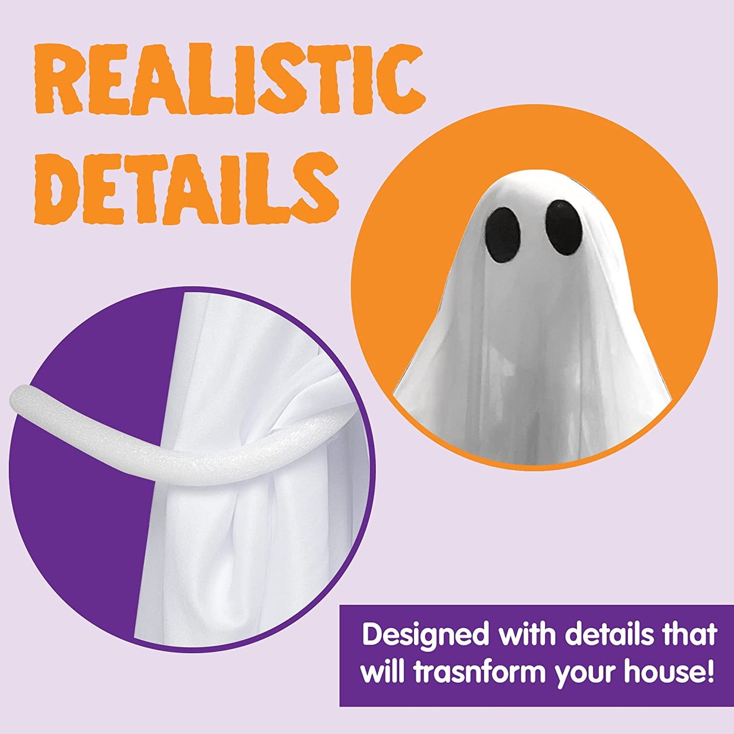 Ayieyill Halloween Ghost Decor with Blue LED Light, 47” Light up Hanging Ghost Halloween Yard Porch Decorations Outdoor