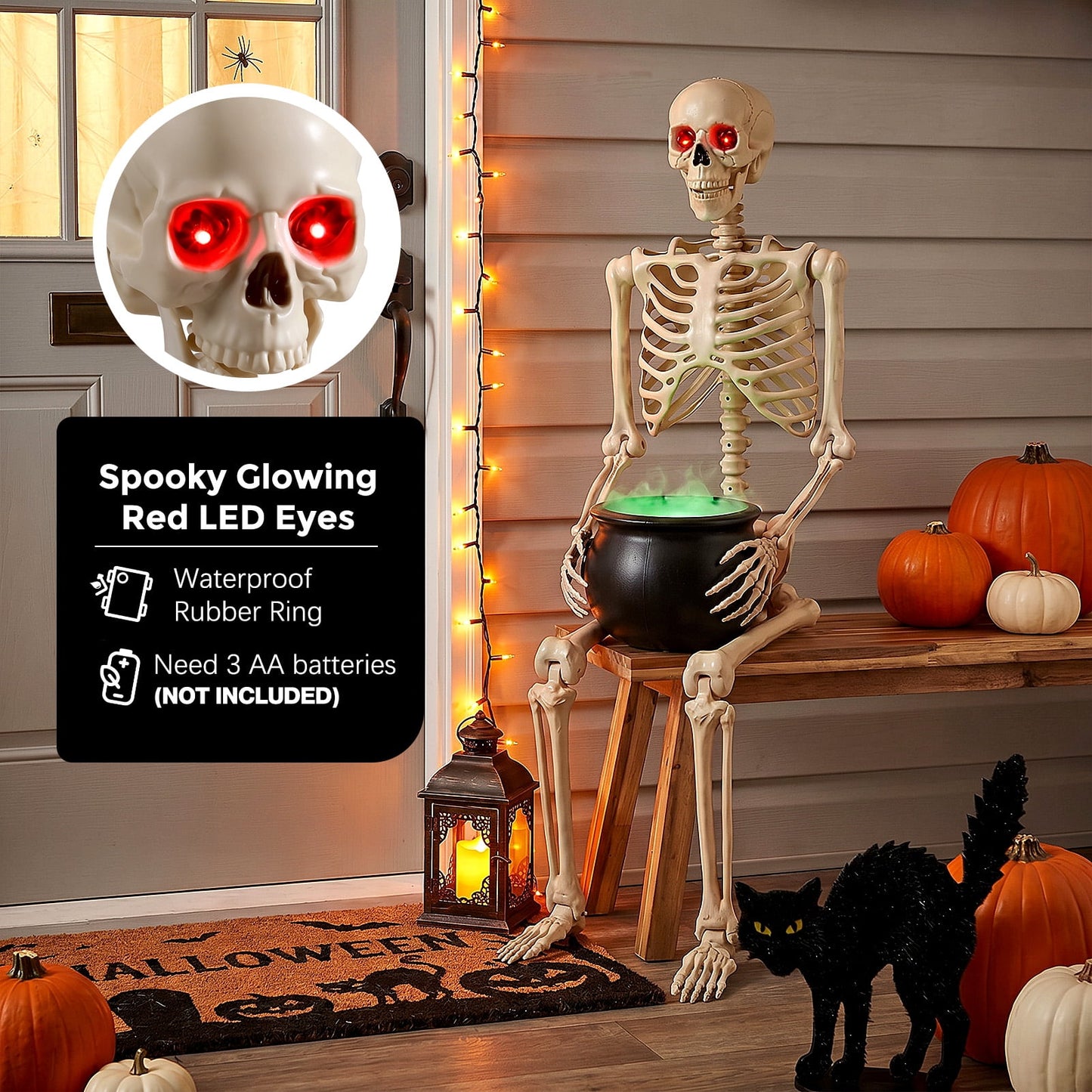 Ayieyill 65IN Halloween Skeleton Decorations, Weathered Posable Skeleton Decor for Halloween Decorations Outdoor Indoor