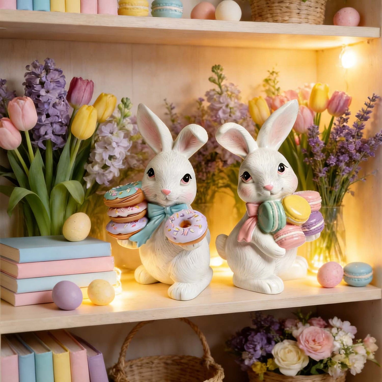 Ayieyill Easter Bunny Decorations, 2Pcs Easter Bunny Resin Ornaments for Home Courtyard Tabletop to Enhance The Easter Atmosphere