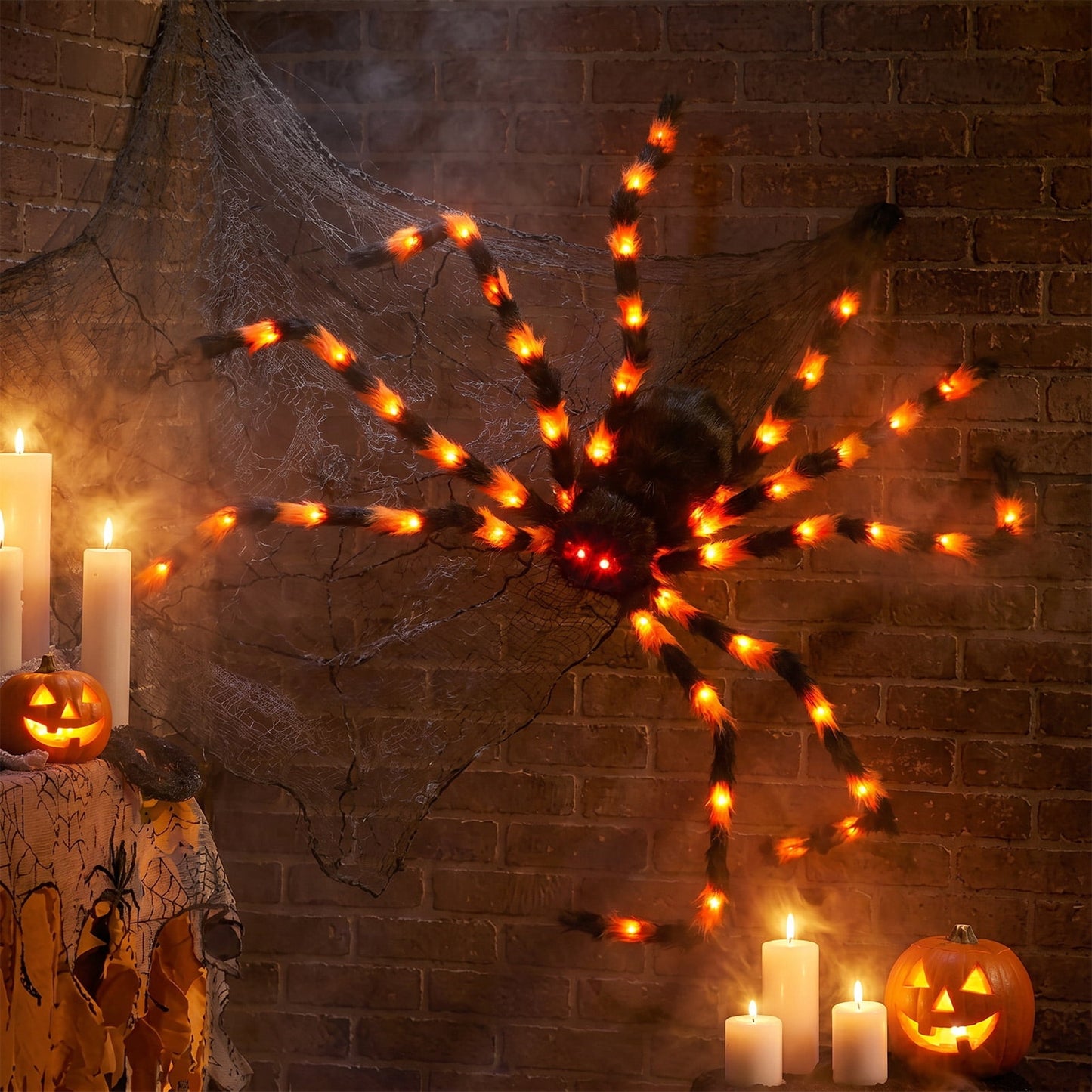 Ayieyill 5ft Giant Light-up Halloween Spider, Scary Hairy Fabric Spider for Indoor Outdoor Yard Haunted House Decor