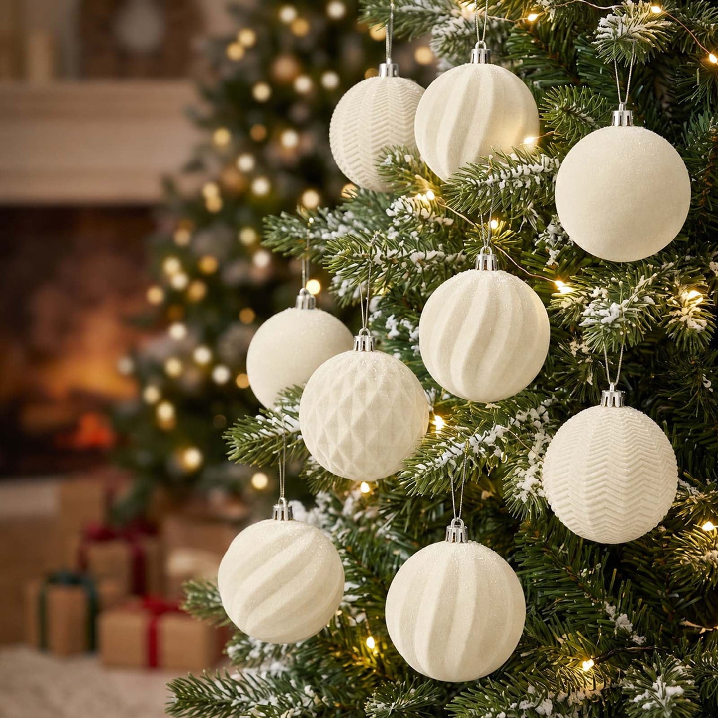 Ayieyill 12 Pack Christmas Ball Ornaments, Flocked Christmas Tree Ornaments, Christmas Hanging Ornaments for Christmas Decorations Indoor
