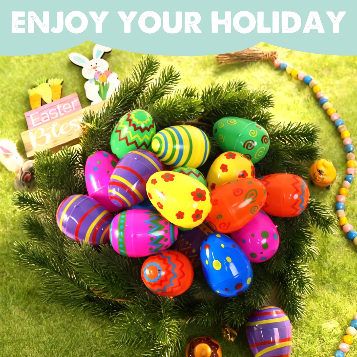 Ayieyill Easter Eggs, 36pcs 2.9 Inch Printed Plastic Fillable Easter Eggs Empty ,Plastic Eggs for Easter Hunt Event, Basket Stuffers Fillers, Classroom Prize Supplie