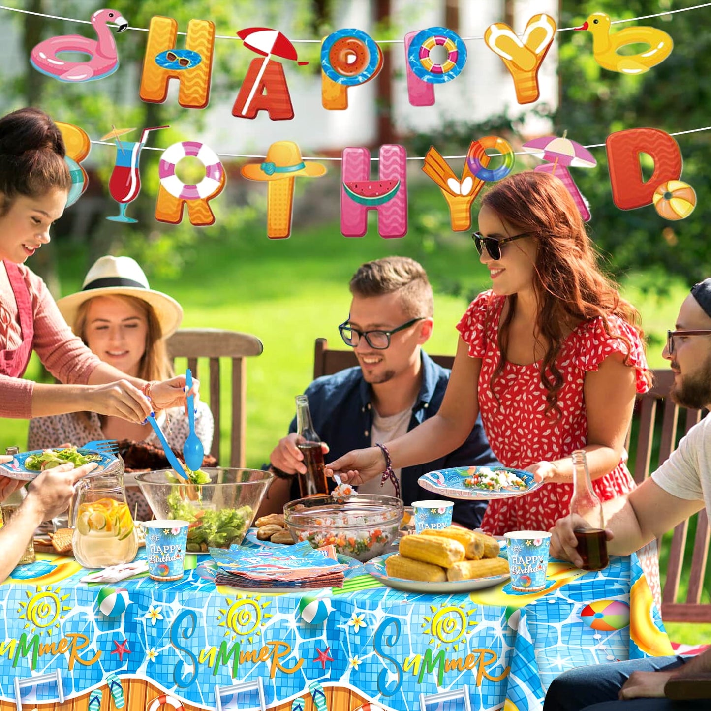 Ayieyill 170Pcs Happy Birthday Decorations Kit, Birthday Party Supplies Set for 24 Guests, Includes Plates and Cups and Napkins Straws Sets