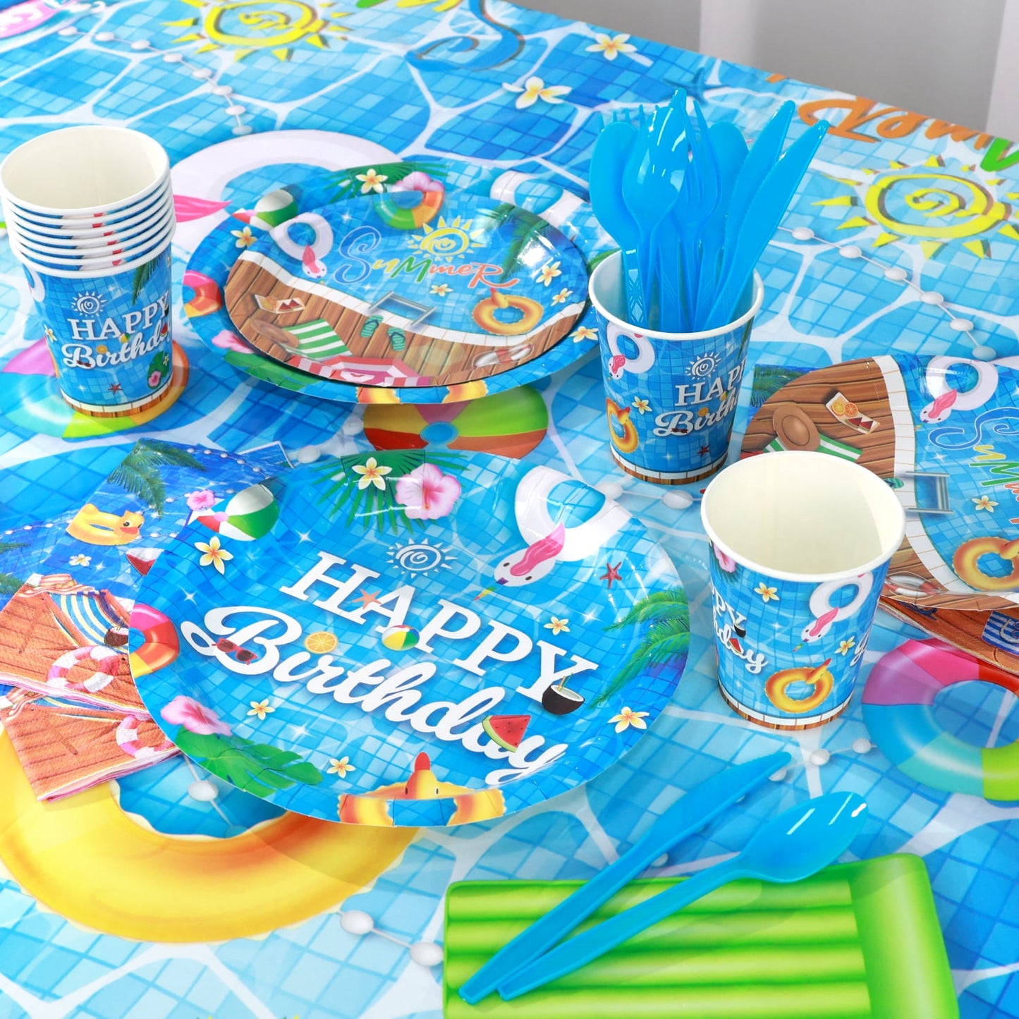 Ayieyill 170Pcs Happy Birthday Decorations Kit, Birthday Party Supplies Set for 24 Guests, Includes Plates and Cups and Napkins Straws Sets