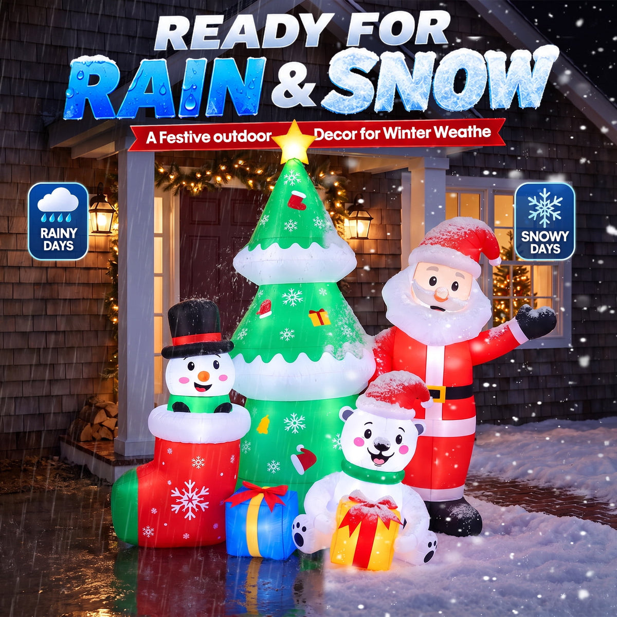 Ayieyill 6ft Christmas Inflatable Outdoor Decoration,Christmas Blow ups Santa Snowman Xmas Tree Polar Bear with L for Lawn Yard Garden