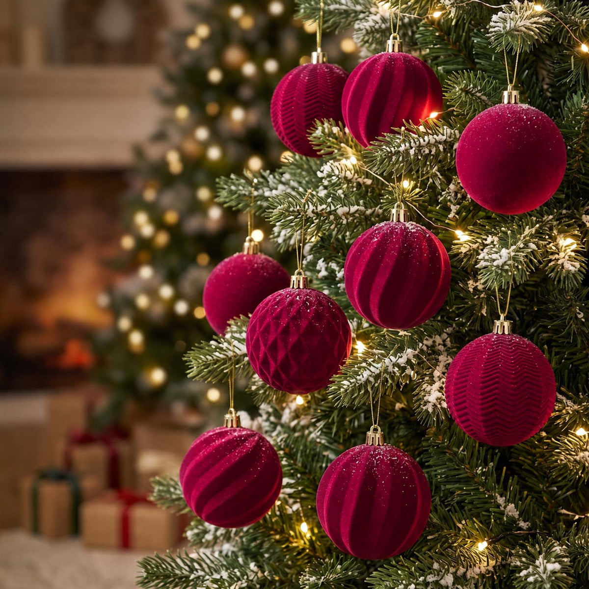 Ayieyill 12 Pack Christmas Ball Ornaments, Flocked Christmas Tree Ornaments, Christmas Hanging Ornaments for Christmas Decorations Indoor