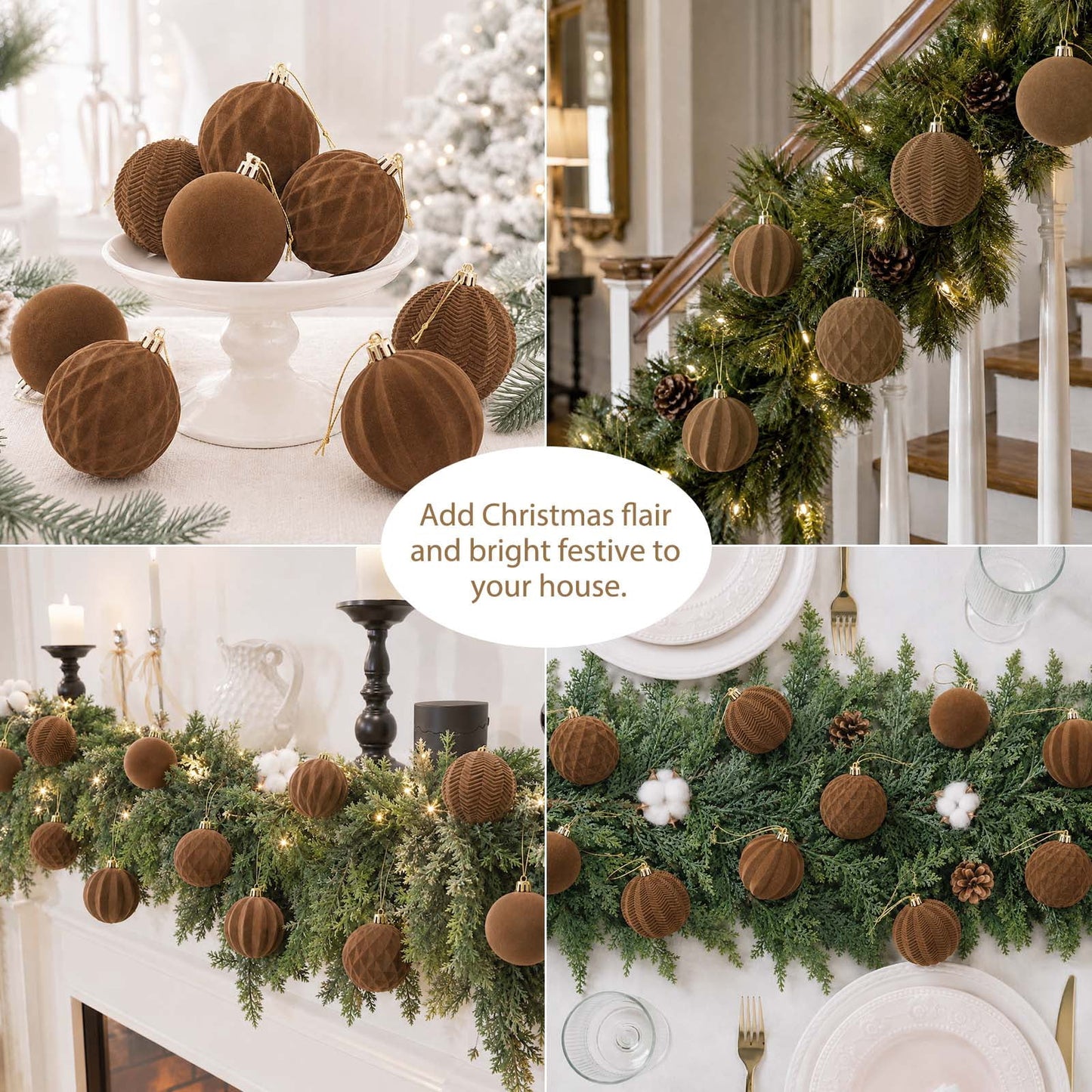 Ayieyill 12 Pack Christmas Ball Ornaments, Flocked Christmas Tree Ornaments, Christmas Hanging Ornaments for Christmas Decorations Indoor