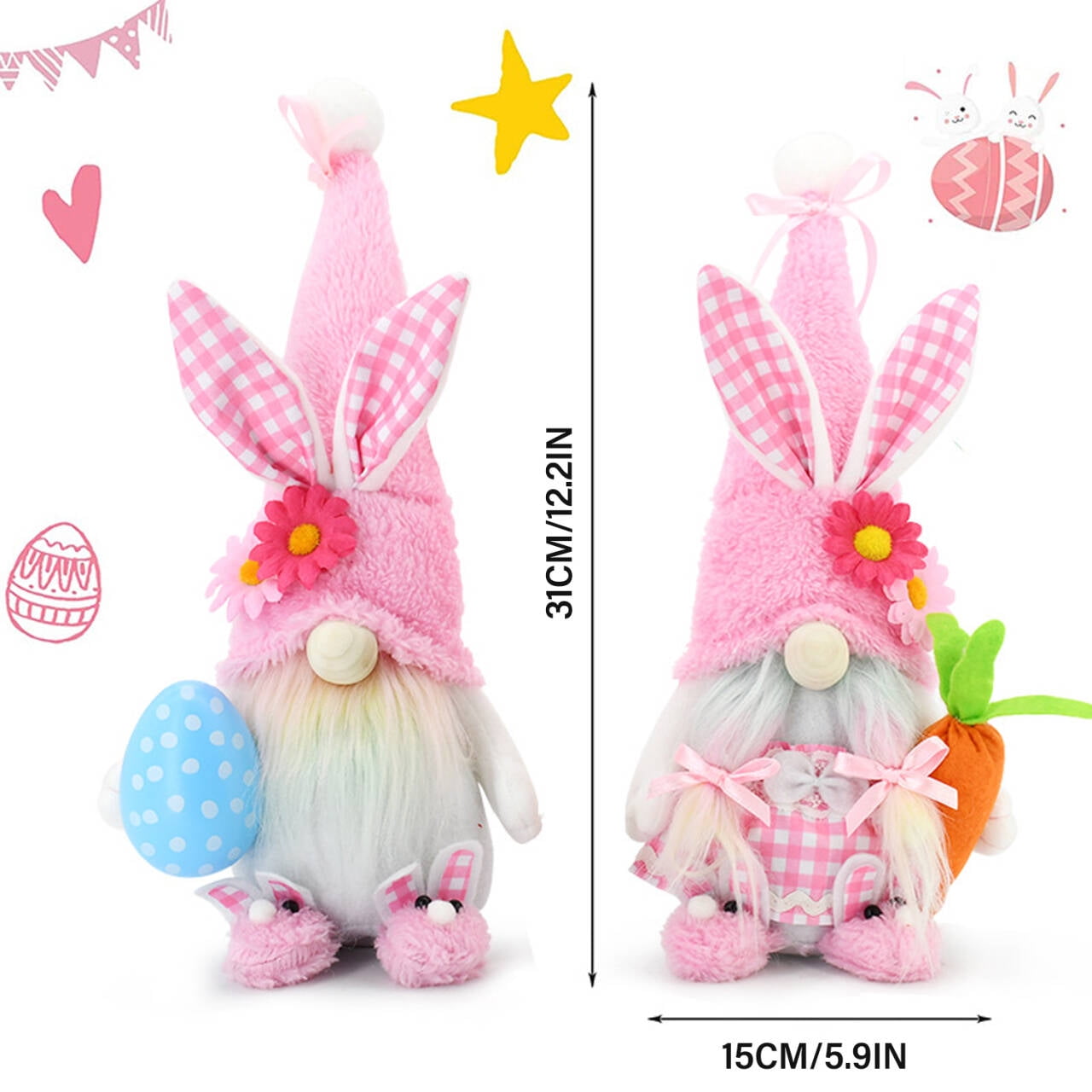 Ayieyill Easter Decorations, 2 Pcs Easter Bunny Plush, 12.2’ Spring Swedish Tomte Easter Gnomes Plush for Home Table and Gift