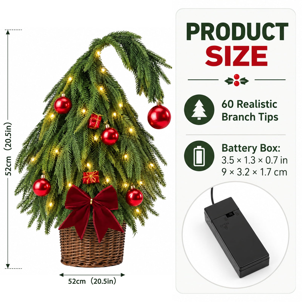 Ayieyill Pre-Lit 20inch Prelit Small Christmas Tree, Artificial Tree for Xmas Tabletop Decorations