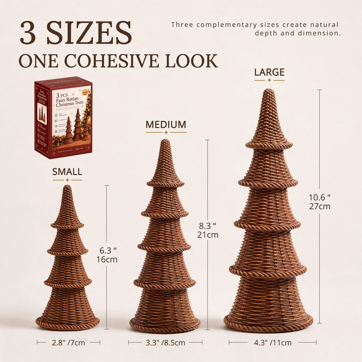 Ayieyill 3 Pcs Woven Christmas Tree Decor Rustic Christmas Tabletop Decor, Farmhouse Table Centerpiece