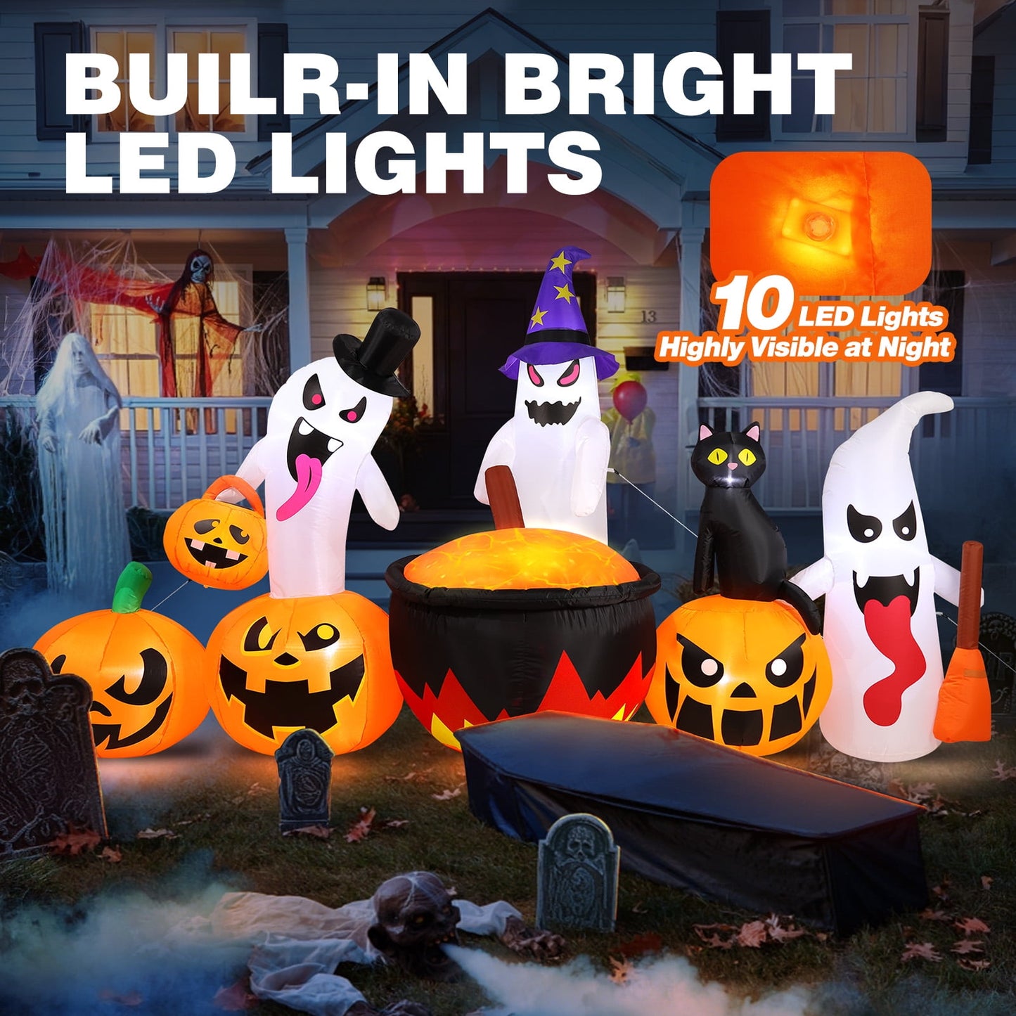 Ayieyill 8.5FT Halloween Inflatables Pumpkin Ghost Family with Built-in LED Lights, Halloween Blow up Yard Decorations