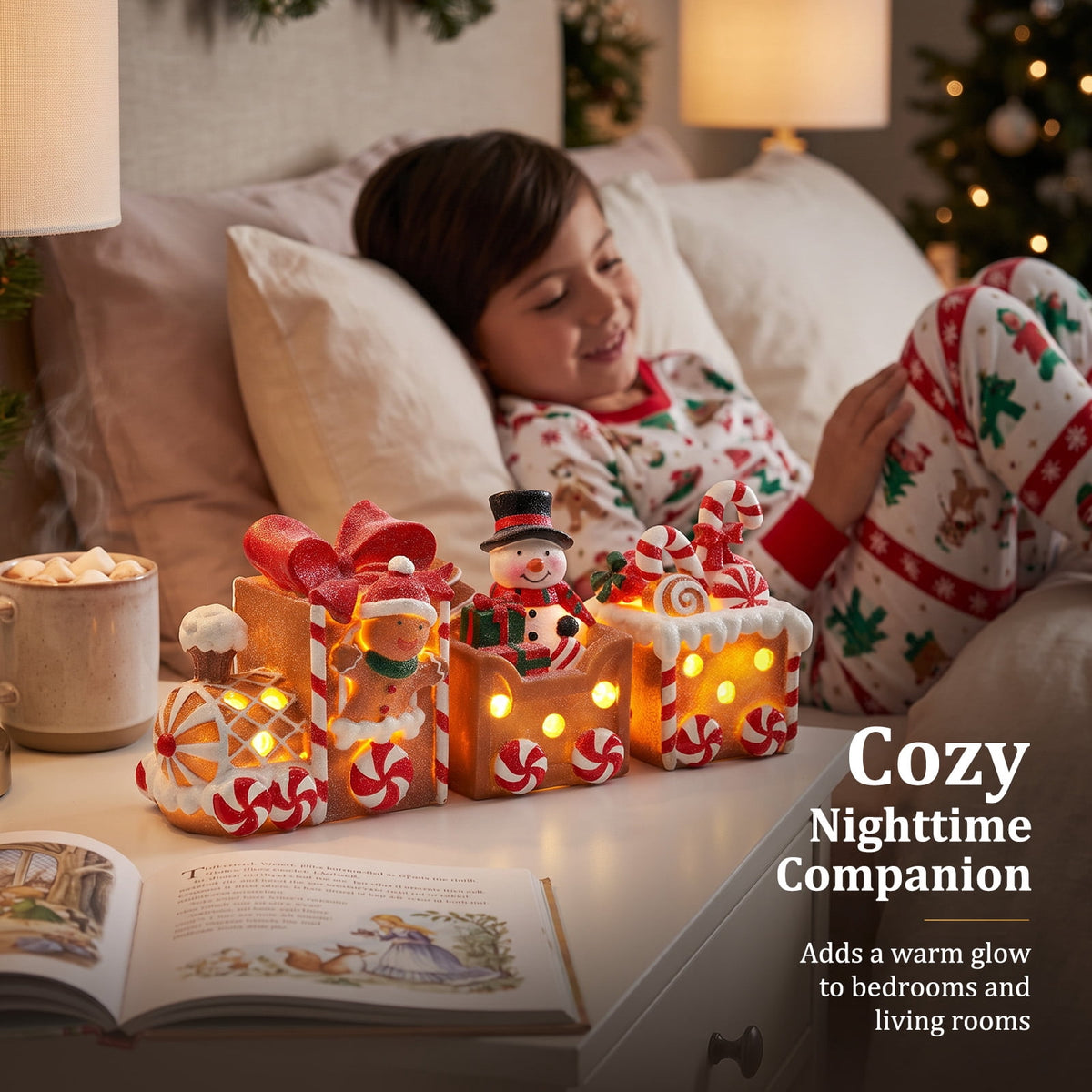 Ayieyill Lighted Gingerbread Train Christmas Decor Set, 3PCS Christmas Train Table Decor, Gingerbread Man Figurine Christmas Train Decoration for Indoor Decoration & Holiday Gift