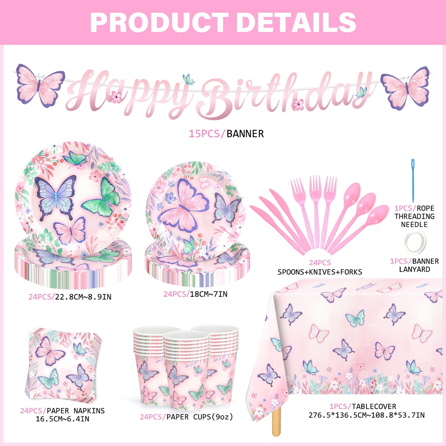 Ayieyill 170Pcs Happy Birthday Decorations Kit, Birthday Party Supplies Set for 24 Guests, Includes Plates and Cups and Napkins Straws Sets