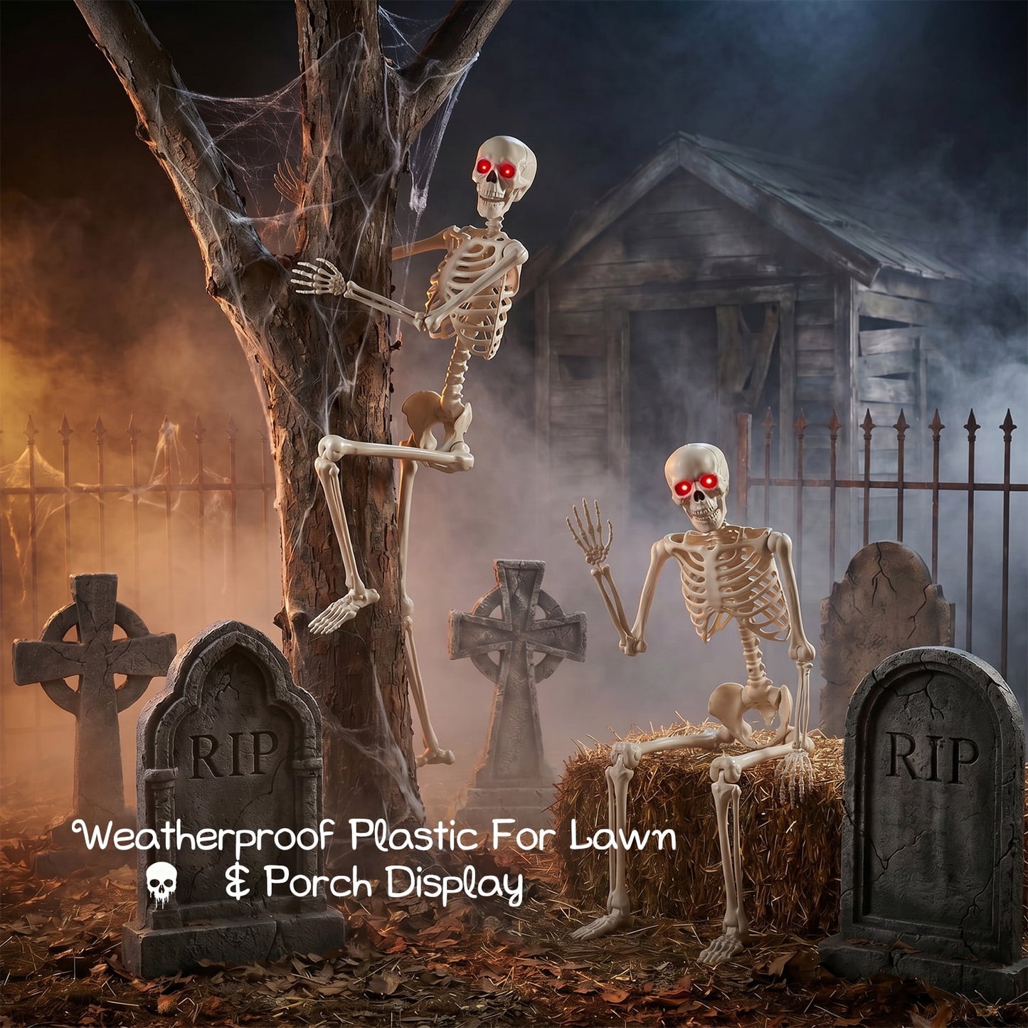Ayieyill 65IN Halloween Skeleton Decorations, Weathered Posable Skeleton Decor for Halloween Decorations Outdoor Indoor