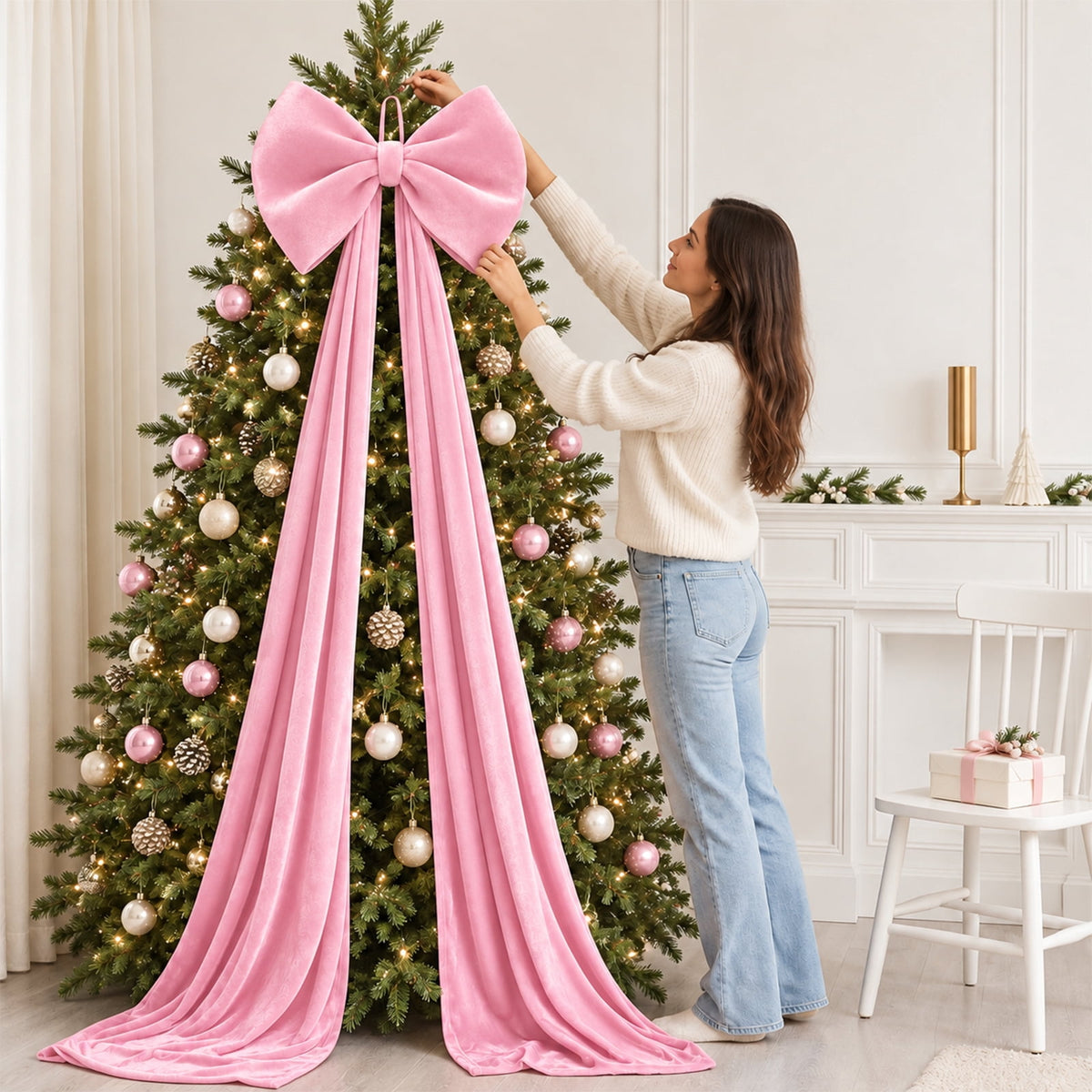 Ayieyill Burgundy Velvet Christmas Tree Topper Bow, Large Bow for Christmas Tree Decorations