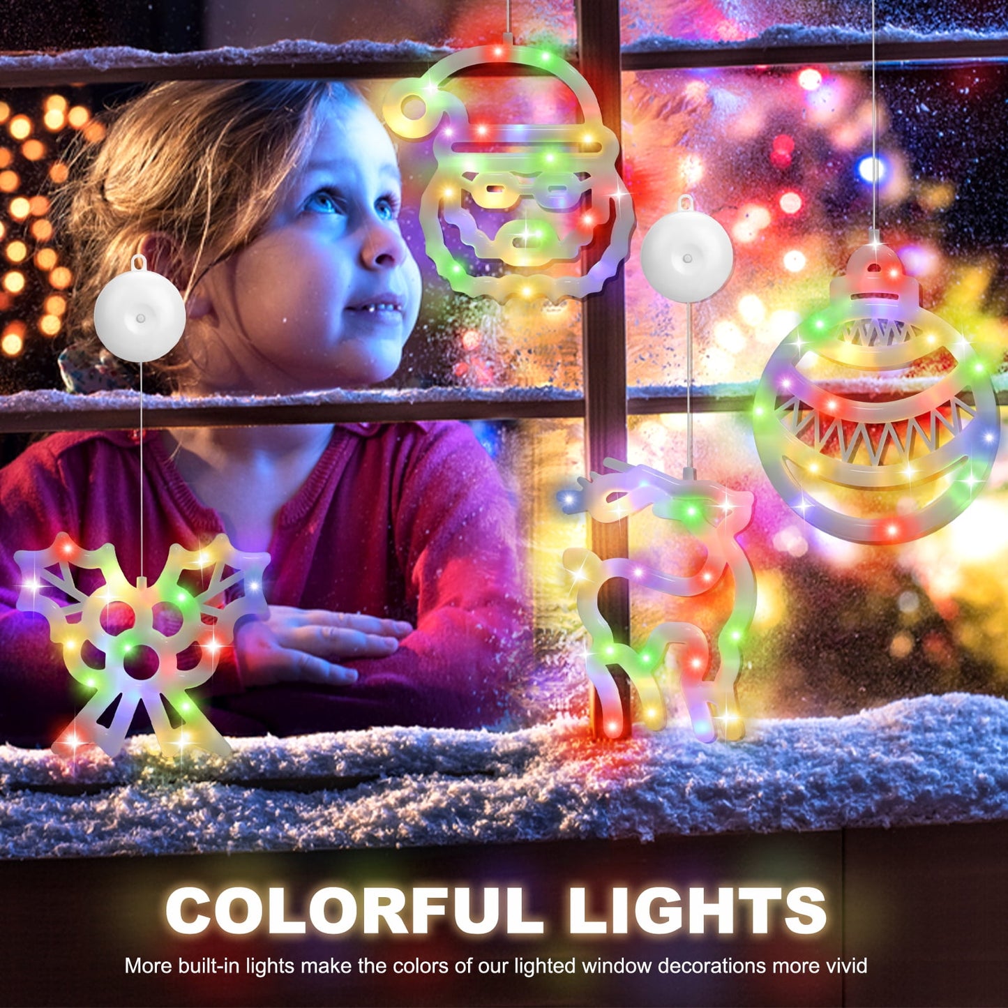 Ayieyill Christmas Window Decorations Lighted Indoor, Christmas Window Clings with Suction Cup | 4 Pcs