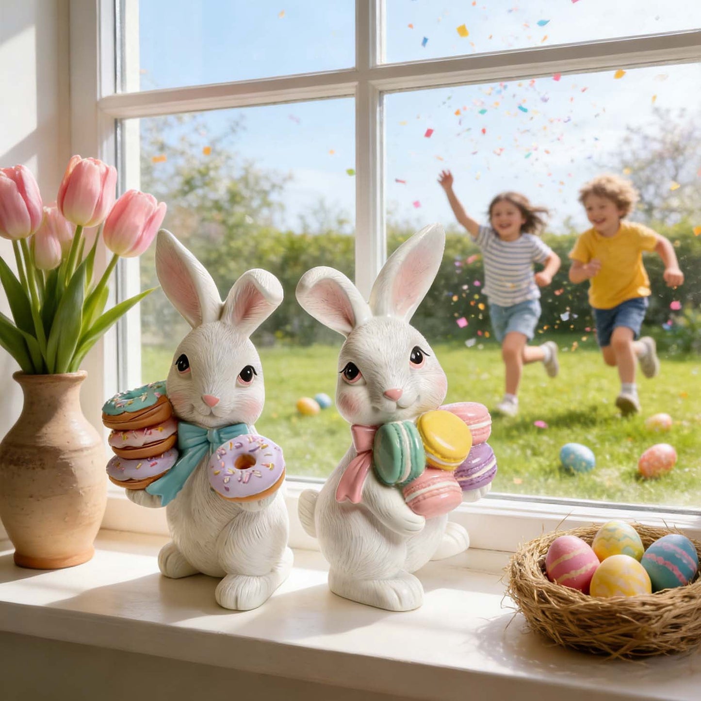Ayieyill Easter Bunny Decorations, 2Pcs Easter Bunny Resin Ornaments for Home Courtyard Tabletop to Enhance The Easter Atmosphere