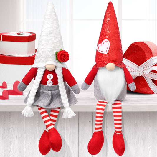 Ayieyill Valentines Day Gnome Plush Elf Decorations - 2PCS Mr and Mrs Handmake Scandinavian Tomte