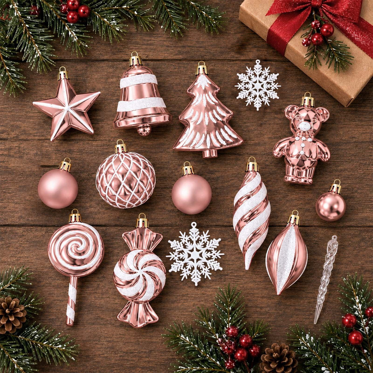 Ayieyill 40ct Christmas Ball Ornaments, Candy Cane Christmas Ornament Set, Shatterproof Christmas Ball with Rope for Tree