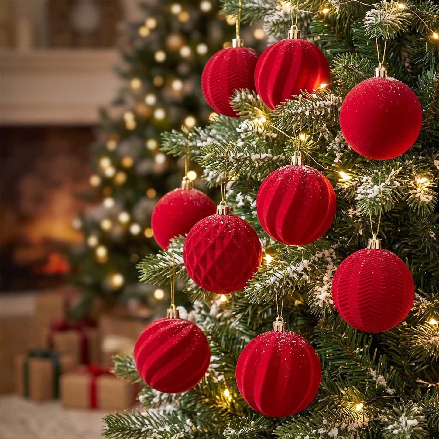 Ayieyill 12 Pack Christmas Ball Ornaments, Flocked Christmas Tree Ornaments, Christmas Hanging Ornaments for Christmas Decorations Indoor