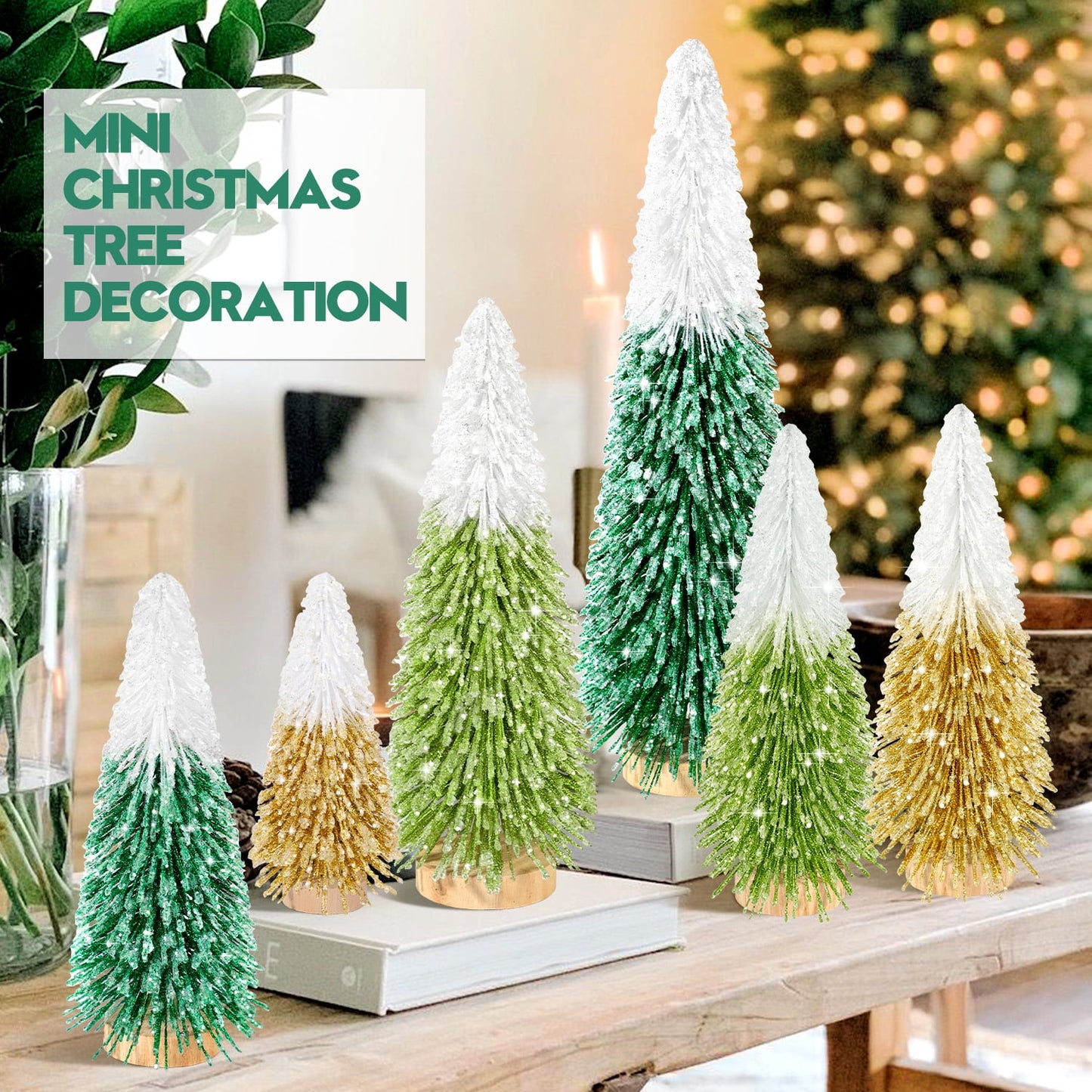 Ayieyill 9pcs Tabletop Mini Christmas Tree Set Christmas Decorations,  Artificial Christmas Tree Bottle Brush Trees