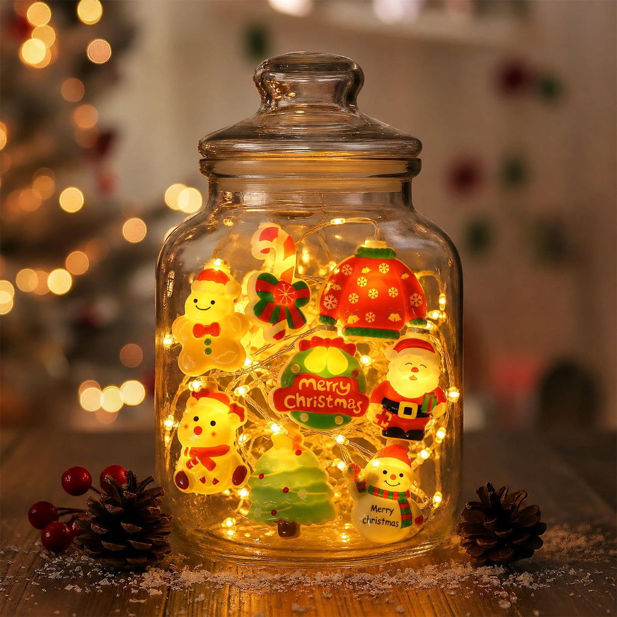 Ayieyill Christmas String Lights Decor, 9.8FT 20 LED, 8 Flashing Modes, Waterproof Battery Box with Remote Control, Christmas Decorations Indoor Outdoor(Warm White)