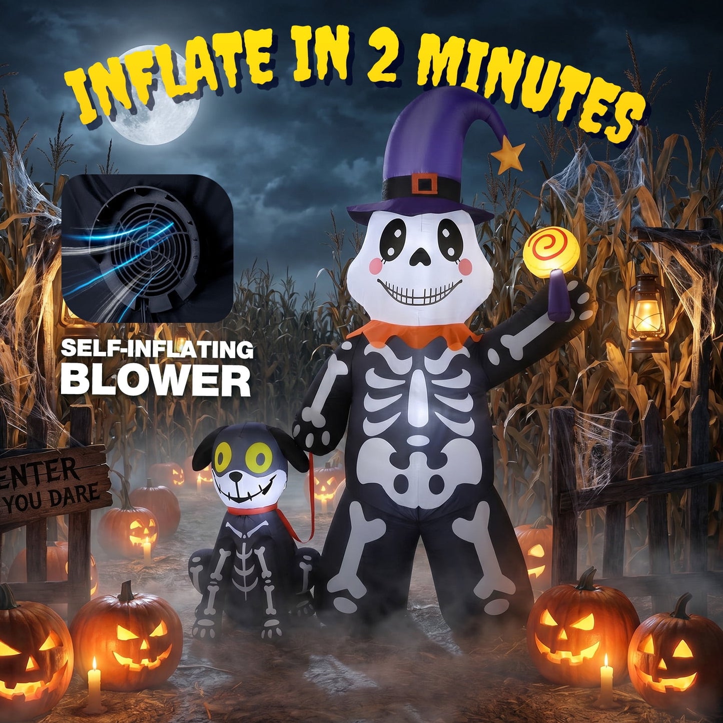Ayieyill Halloween Inflatables Decorations Skeleton and Dog, Halloween Blow ups Yard Decorations Outdoor for Garden Lawn