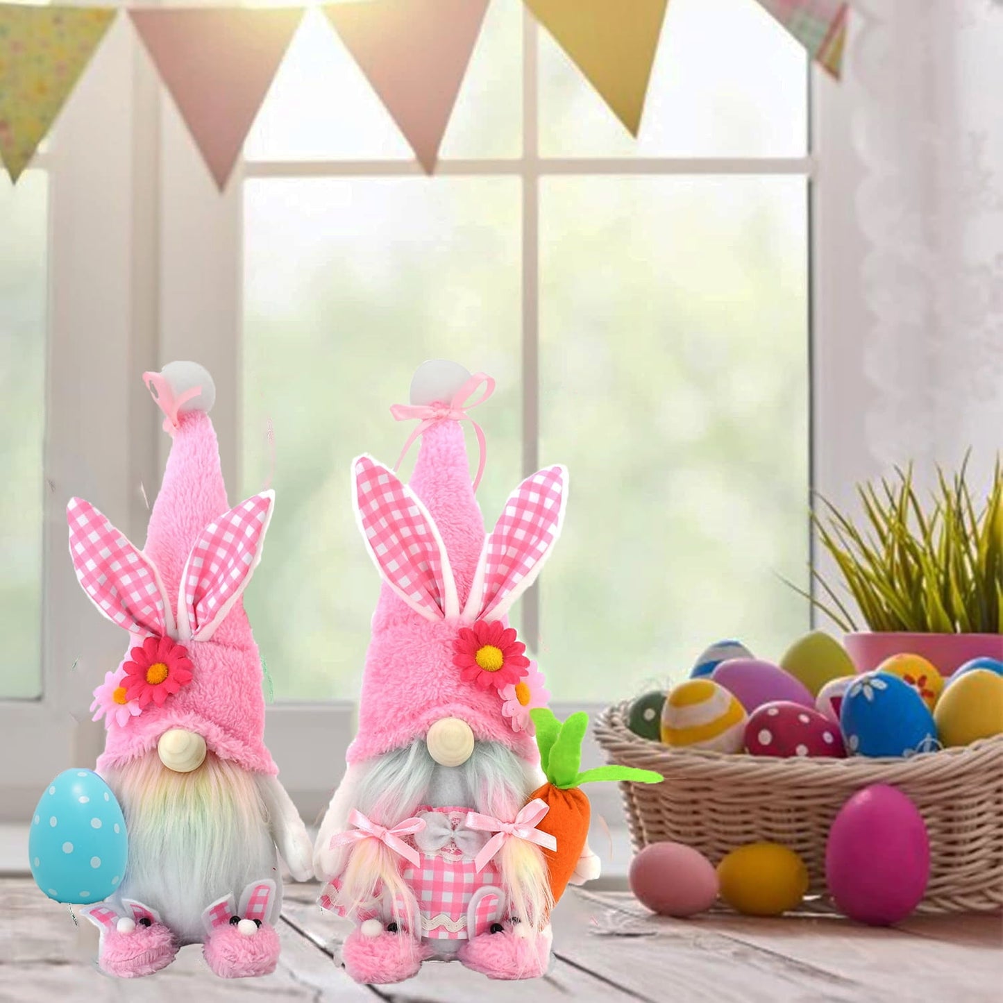 Ayieyill Easter Decorations, 2 Pcs Easter Bunny Plush, 12.2’ Spring Swedish Tomte Easter Gnomes Plush for Home Table and Gift