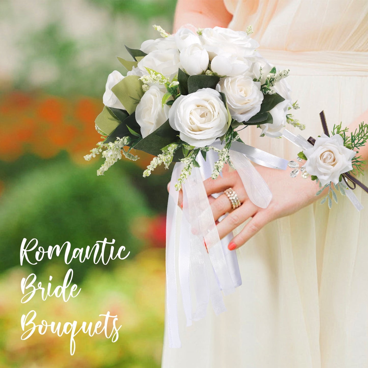 Ayieyill Wedding Bouquets for Bride and Bridesmaids, Tossing Artificial Flower Bouquets for Wedding Decorations