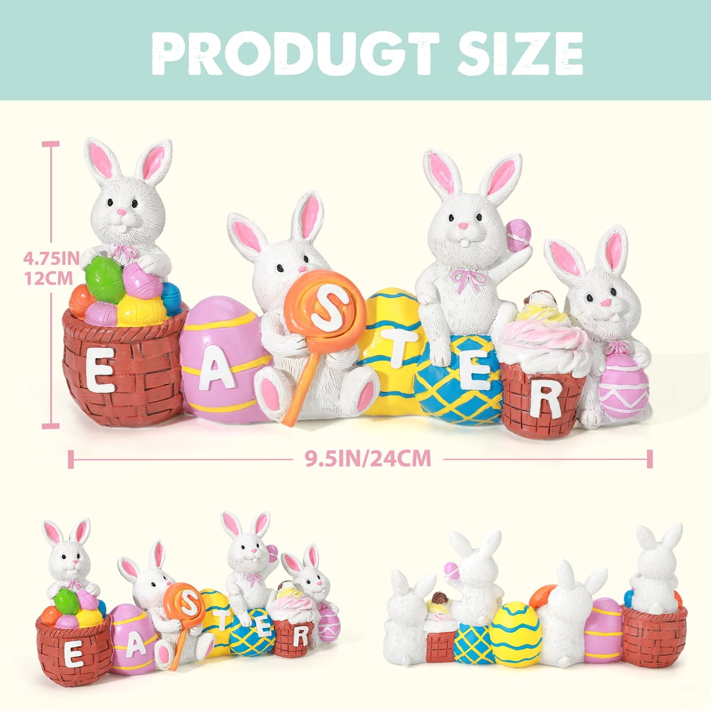 Ayieyill Easter Decor Bunny Eggs, Cute Spring Resin Bunny Figurines Tabletop for Easter Holiday Decoration