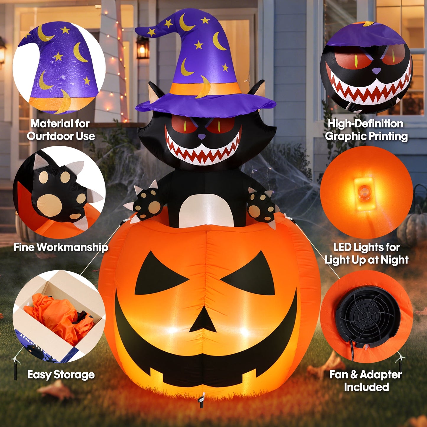 Ayieyill 6FT Festive Pumpkin Inflatable Decor, Blow Up Ornament for Indoor Outdoor Garden Lawn Yard Holiday Decoration