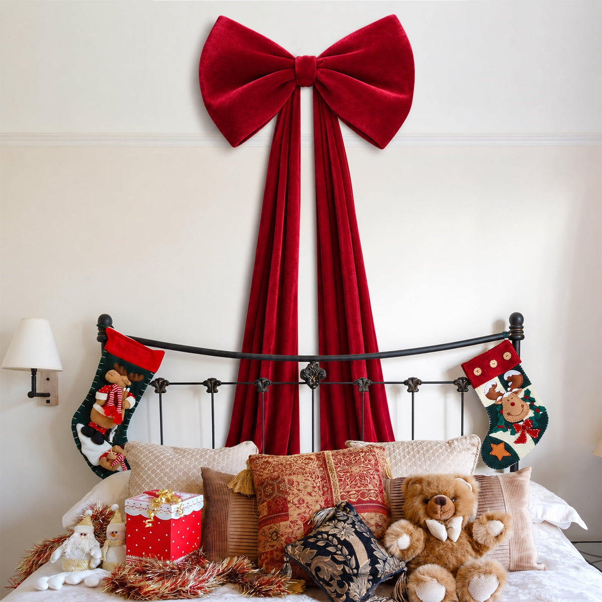 Ayieyill Burgundy Velvet Christmas Tree Topper Bow, Large Bow for Christmas Tree Decorations