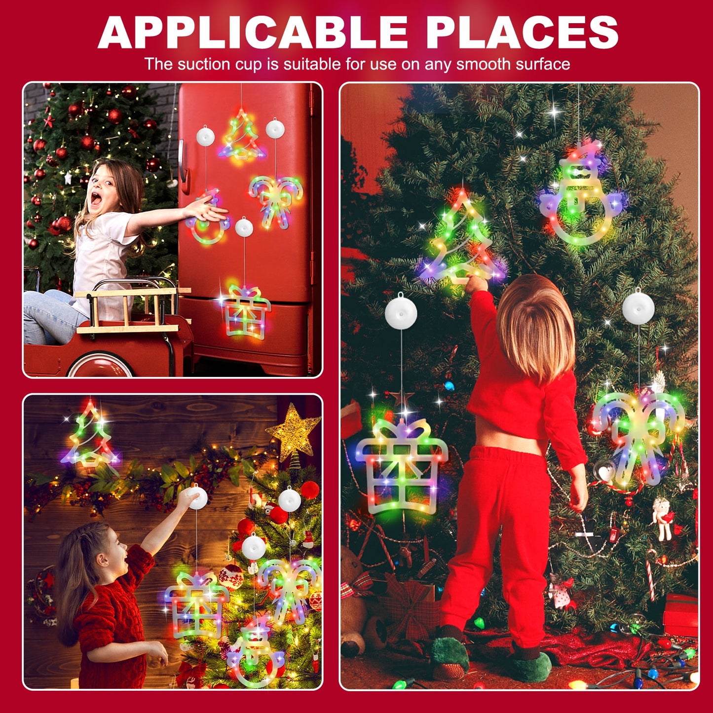Ayieyill Christmas Window Decorations Lighted Indoor, Christmas Window Clings with Suction Cup | 4 Pcs