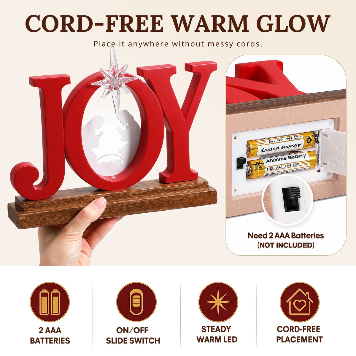 Ayieyill Joy Christmas Decor Christmas Decorations Indoor: Joy Sign with Timer, Holiday Decor Indoor (Red)