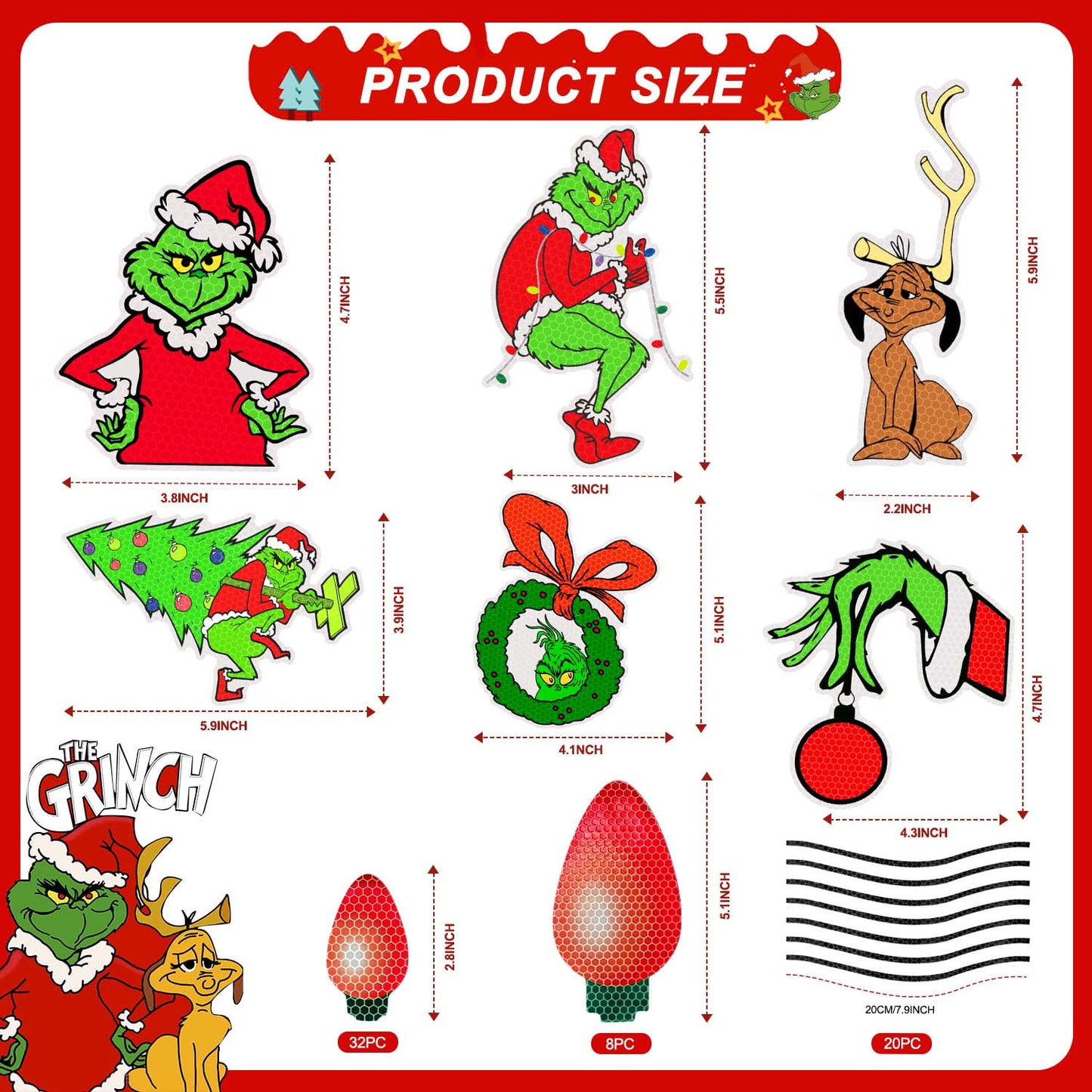 Ayieyill Reflective Christmas Car Decorations, Reflective Lights Bulb Car Magnet