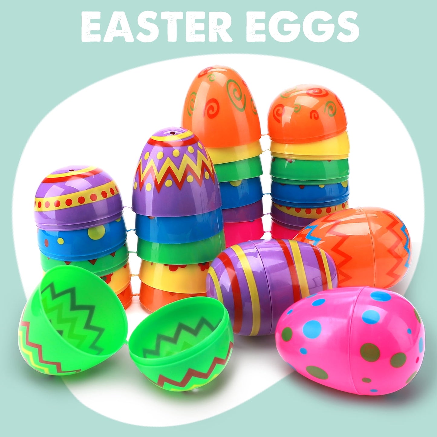 Ayieyill Easter Eggs, 36pcs 2.9 Inch Printed Plastic Fillable Easter Eggs Empty ,Plastic Eggs for Easter Hunt Event, Basket Stuffers Fillers, Classroom Prize Supplie
