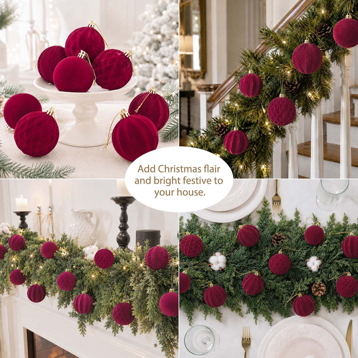Ayieyill 12 Pack Christmas Ball Ornaments, Flocked Christmas Tree Ornaments, Christmas Hanging Ornaments for Christmas Decorations Indoor