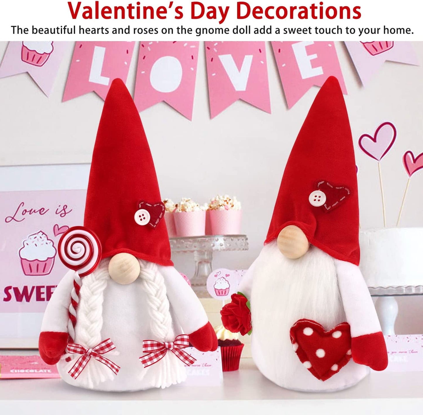 Ayieyill 2pcs Valentines Day Gnome Plush Decorations Swedish Tomte Gnomes